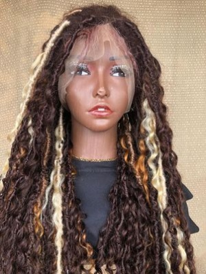 Full lace Human hair boho locs,Goddess locs, Wig for black women