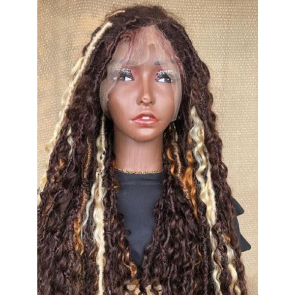 Full lace Human hair boho locs,Goddess locs, Wig for black women