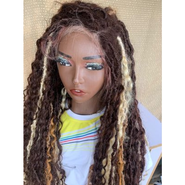 Full lace Human hair boho locs,Goddess locs, Wig for black women