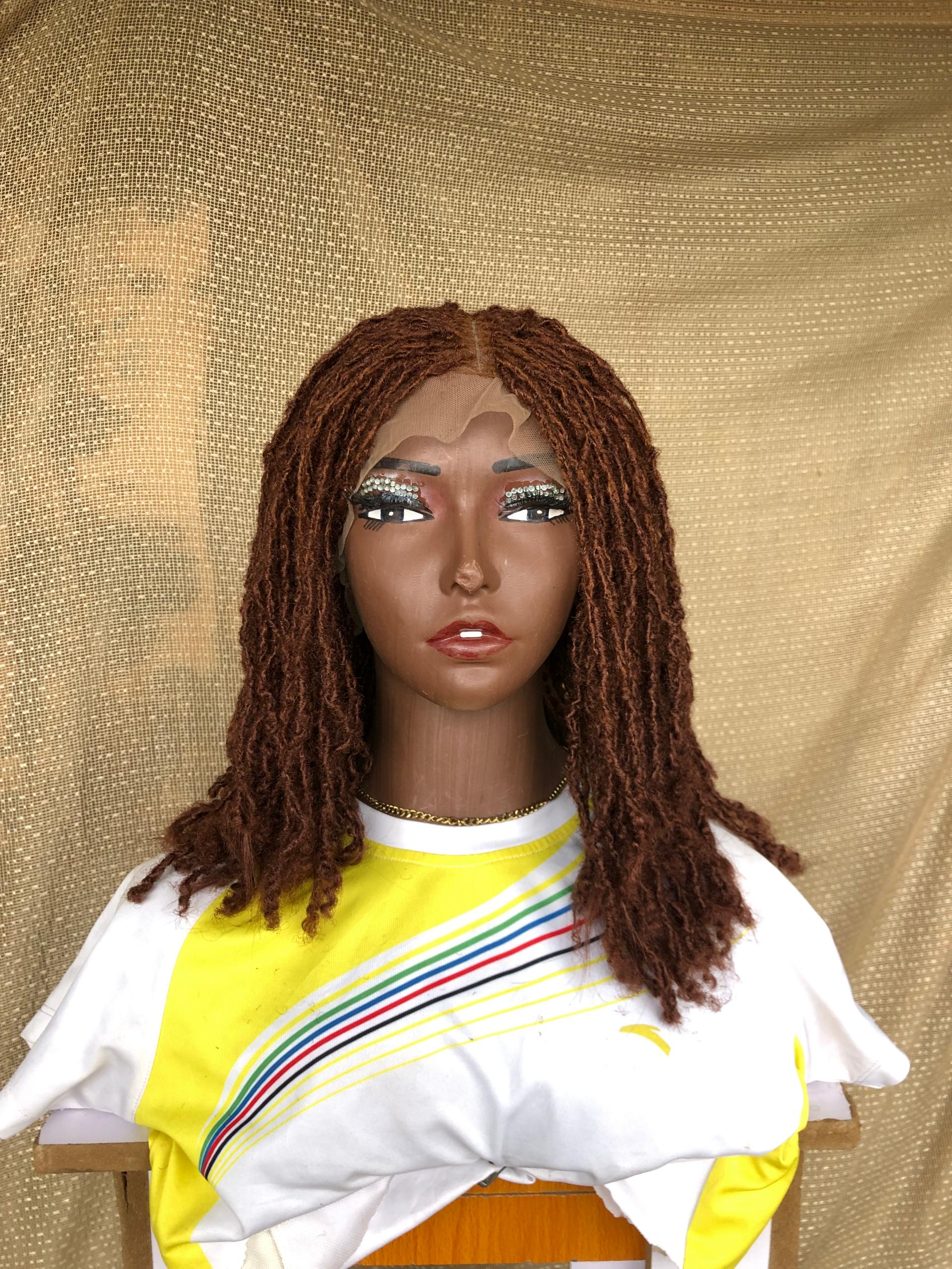 Full lace layered Auburn Hair Bob Skinny locs, Sisterlocs, wig for black women, free shipping