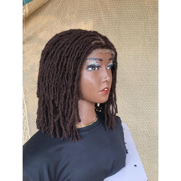 Full lace Brown layered Bob Skinny locs, Sisterlocs, wig for black women, free shipping