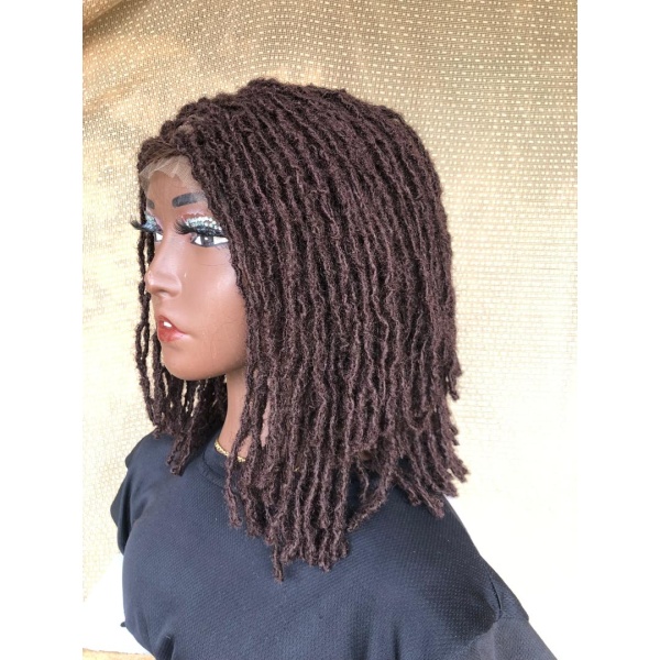 Full lace Brown layered Bob Skinny locs, Sisterlocs, wig for black women, free shipping