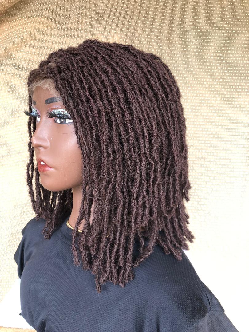 Full lace Brown layered Bob Skinny locs, Sisterlocs, wig for black women, free shipping