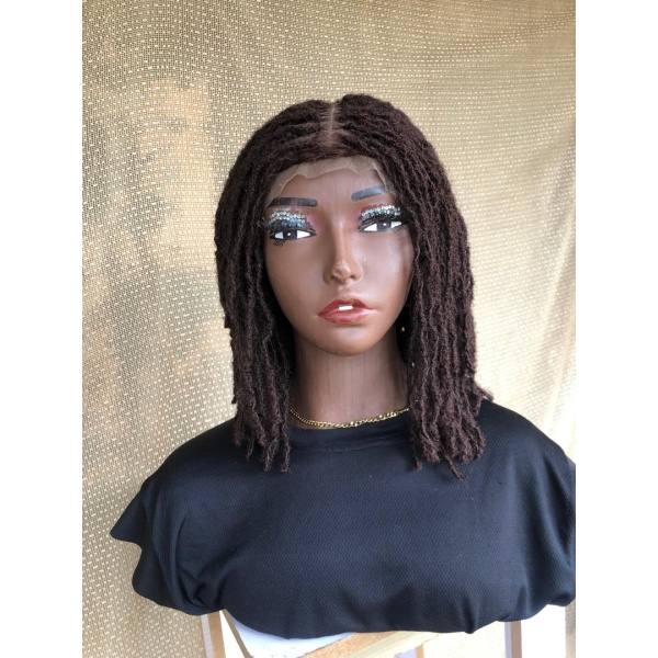 Full lace Brown layered Bob Skinny locs, Sisterlocs, wig for black women, free shipping