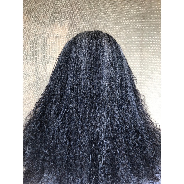 Dyeable Frontal Lace Salt and Pepper Human Hair Micro twist, Human Hair Million Braids , Handmade wig for black women, Braided Wig, free shipping