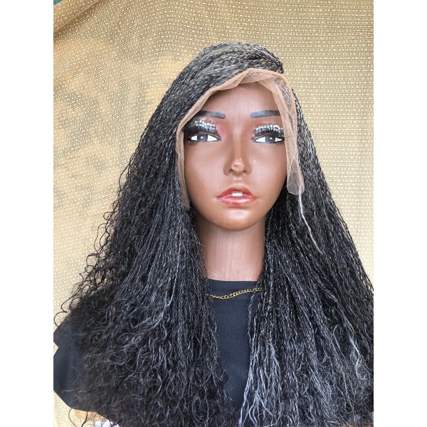 Dyeable Frontal Lace Salt and Pepper Human Hair Micro twist, Human Hair Million Braids , Handmade wig for black women, Braided Wig, free shipping