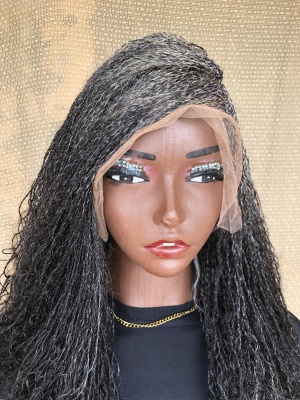 Dyeable Frontal Lace Salt and Pepper Human Hair Micro twist, Human Hair Million Braids , Handmade wig for black women, Braided Wig, free shipping