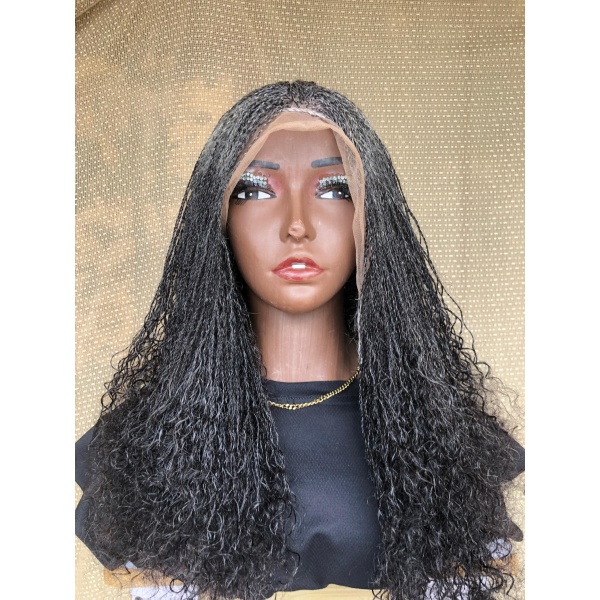 Dyeable Frontal Lace Salt and Pepper Human Hair Micro twist, Human Hair Million Braids , Handmade wig for black women, Braided Wig, free shipping