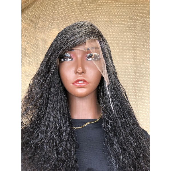 Dyeable Frontal Lace Salt and Pepper Human Hair Micro twist, Human Hair Million Braids , Handmade wig for black women, Braided Wig, free shipping