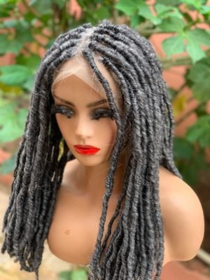 Salt and Pepper Full lace Soft Locs Grey Dreadlocks Braids Wig Wig for Black Women Free shipping