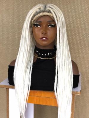 Snow White Full lace Synthetic Dreadlocs Wig, Glueless Single End Synthetic Dreadlocs White Wig,18 inches