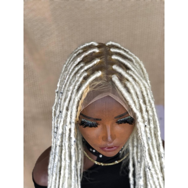 Platinum Blonde Full lace boho locs,Human Hair Goddess locs,Handmade Braided Wig for black women