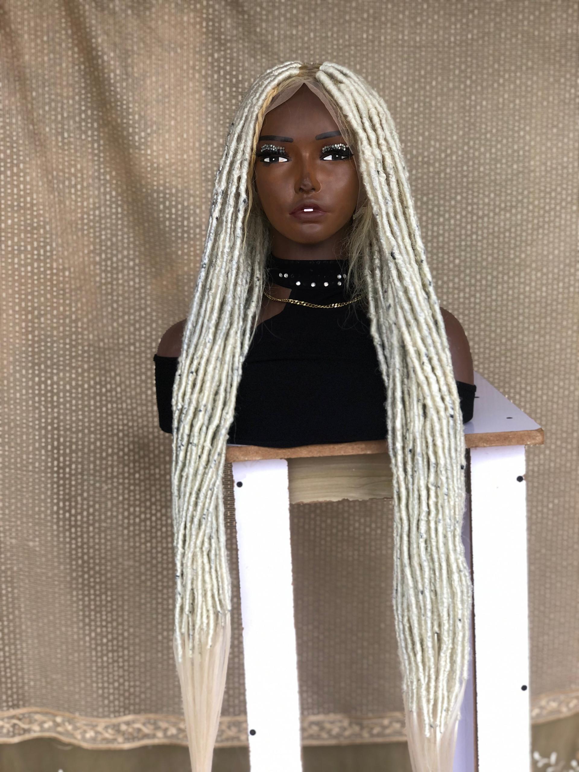 Platinum Blonde Full lace boho locs,Human Hair Goddess locs,Handmade Braided Wig for black women