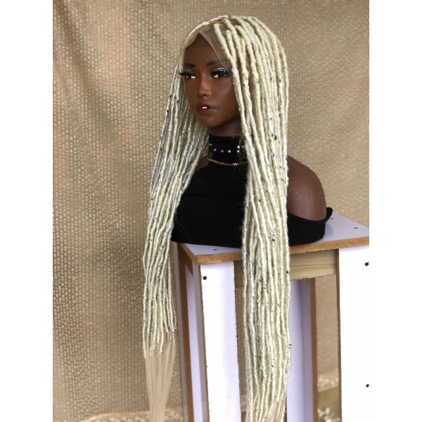 Platinum Blonde Full lace boho locs,Human Hair Goddess locs,Handmade Braided Wig for black women