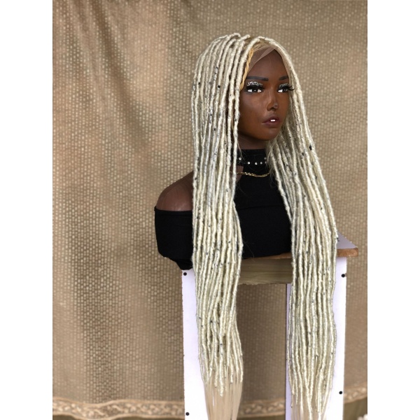 Platinum Blonde Full lace boho locs,Human Hair Goddess locs,Handmade Braided Wig for black women