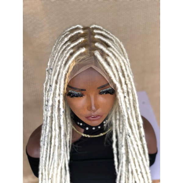 Platinum Blonde Full lace boho locs,Human Hair Goddess locs,Handmade Braided Wig for black women