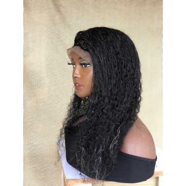 Dyeable Full Lace Salt and Pepper Human Hair Micro twist, Human Hair Million Braids, Handmade wig for black women, Braided Wig, free shipping