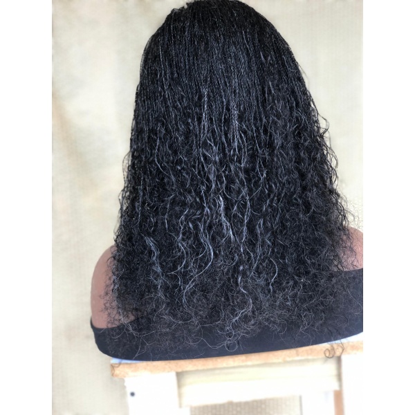 Dyeable Full Lace Salt and Pepper Human Hair Micro twist, Human Hair Million Braids, Handmade wig for black women, Braided Wig, free shipping