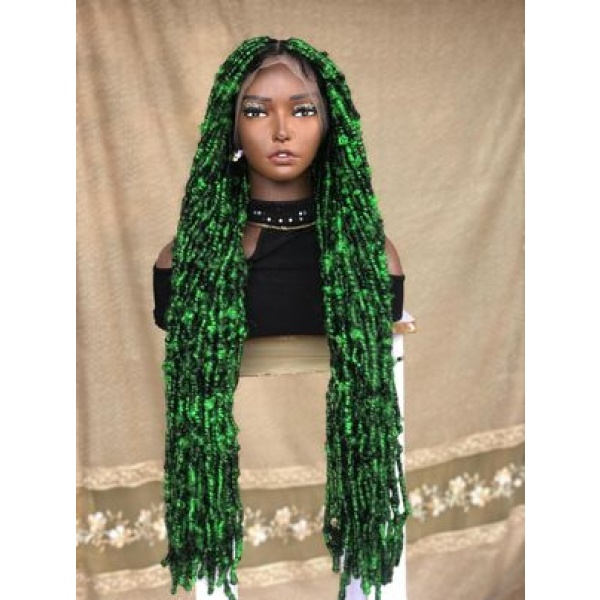 Braided Wig, distressed locs wig,handmade,braids wig, wig for Black women, butterfly locs,30 inches,free shipping, colour Black and Lime Green wig.