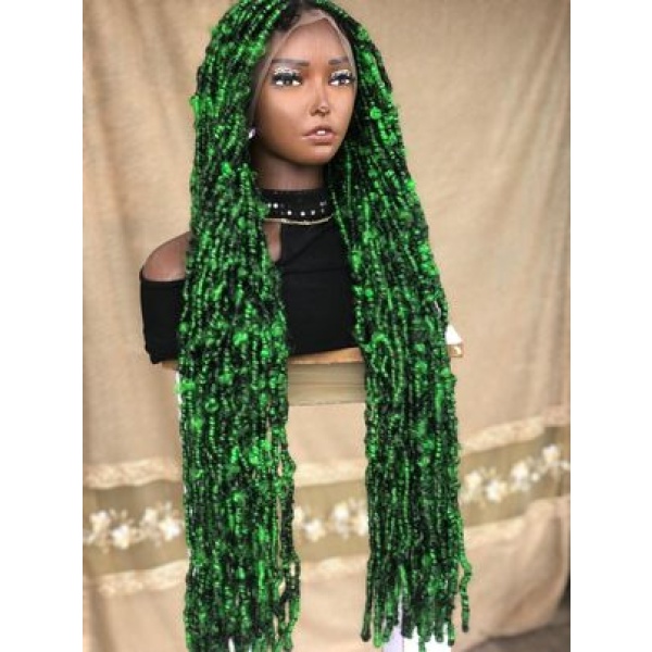 Braided Wig, distressed locs wig,handmade,braids wig, wig for Black women, butterfly locs,30 inches,free shipping, colour Black and Lime Green wig.