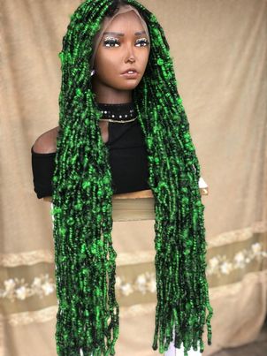 Braided Wig, distressed locs wig,handmade,braids wig, wig for Black women, butterfly locs,30 inches,free shipping, colour Black and Lime Green wig.