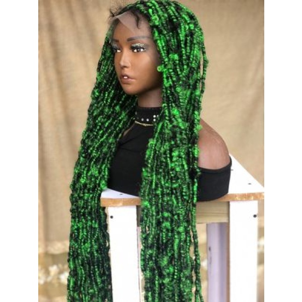 Braided Wig, distressed locs wig,handmade,braids wig, wig for Black women, butterfly locs,30 inches,free shipping, colour Black and Lime Green wig.