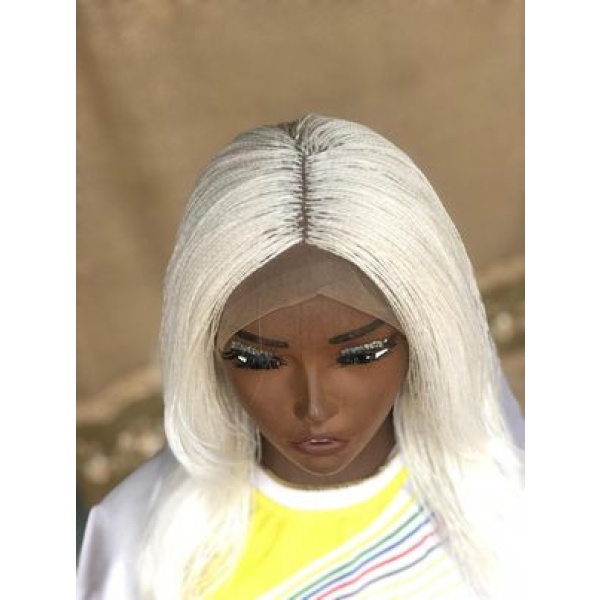 Full Lace Platinum Blonde Nano twist Bob Braided wig, Color 60 Skinny Twist, Snow White Nano Rope Twist, White Senegalese Twist