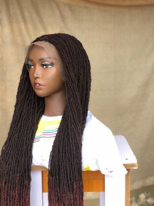 Ready to Ship Sister Locs, Glueless Braided Wig,Brown and Auburn Braids wig, wig for black women, handmade,skinny locs wig,full frontal, Full lace,closure,Custom made wig