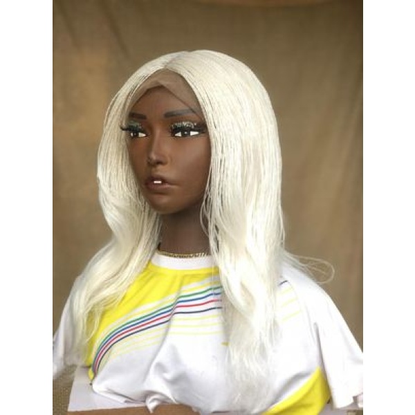 Full Lace Platinum Blonde Nano twist Bob Braided wig, Color 60 Skinny Twist, Snow White Nano Rope Twist, White Senegalese Twist