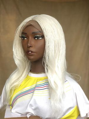 Full Lace Platinum Blonde Nano twist Bob Braided wig, Color 60 Skinny Twist, Snow White Nano Rope Twist, White Senegalese Twist