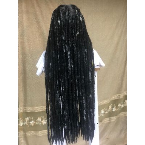 Salt and Pepper Single End DreadLocs Glueless Full lace Braided Wig Braids wig, Wig for black women