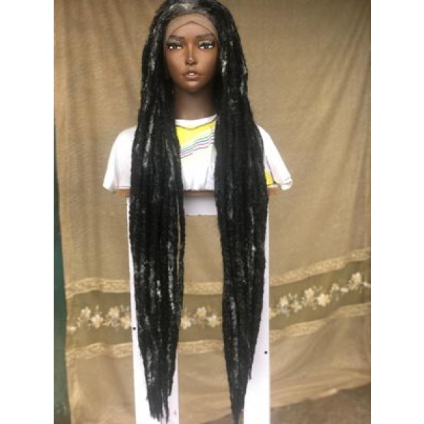 Salt and Pepper Single End DreadLocs Glueless Full lace Braided Wig Braids wig, Wig for black women