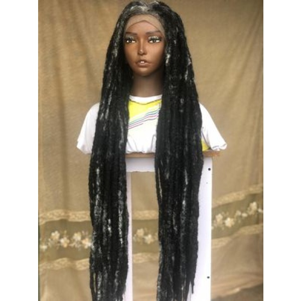 Salt and Pepper Single End DreadLocs Glueless Full lace Braided Wig Braids wig, Wig for black women