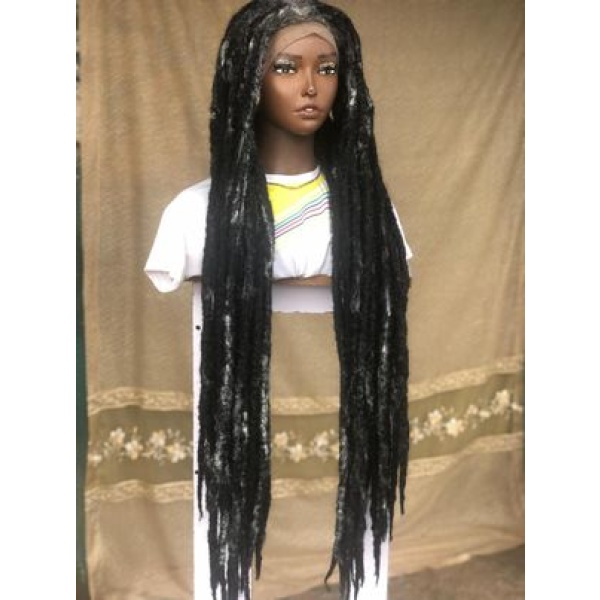 Salt and Pepper Single End DreadLocs Glueless Full lace Braided Wig Braids wig, Wig for black women