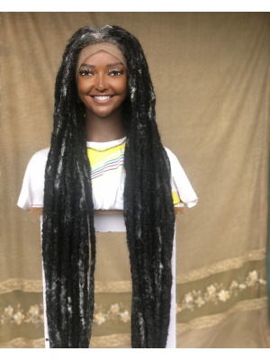 Salt and Pepper Single End DreadLocs Glueless Full lace Braided Wig Braids wig, Wig for black women