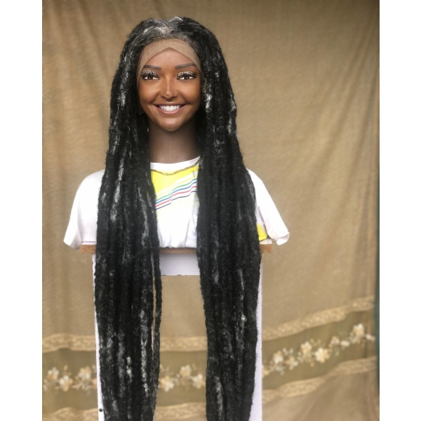 Salt and Pepper Single End DreadLocs Glueless Full lace Braided Wig Braids wig, Wig for black women