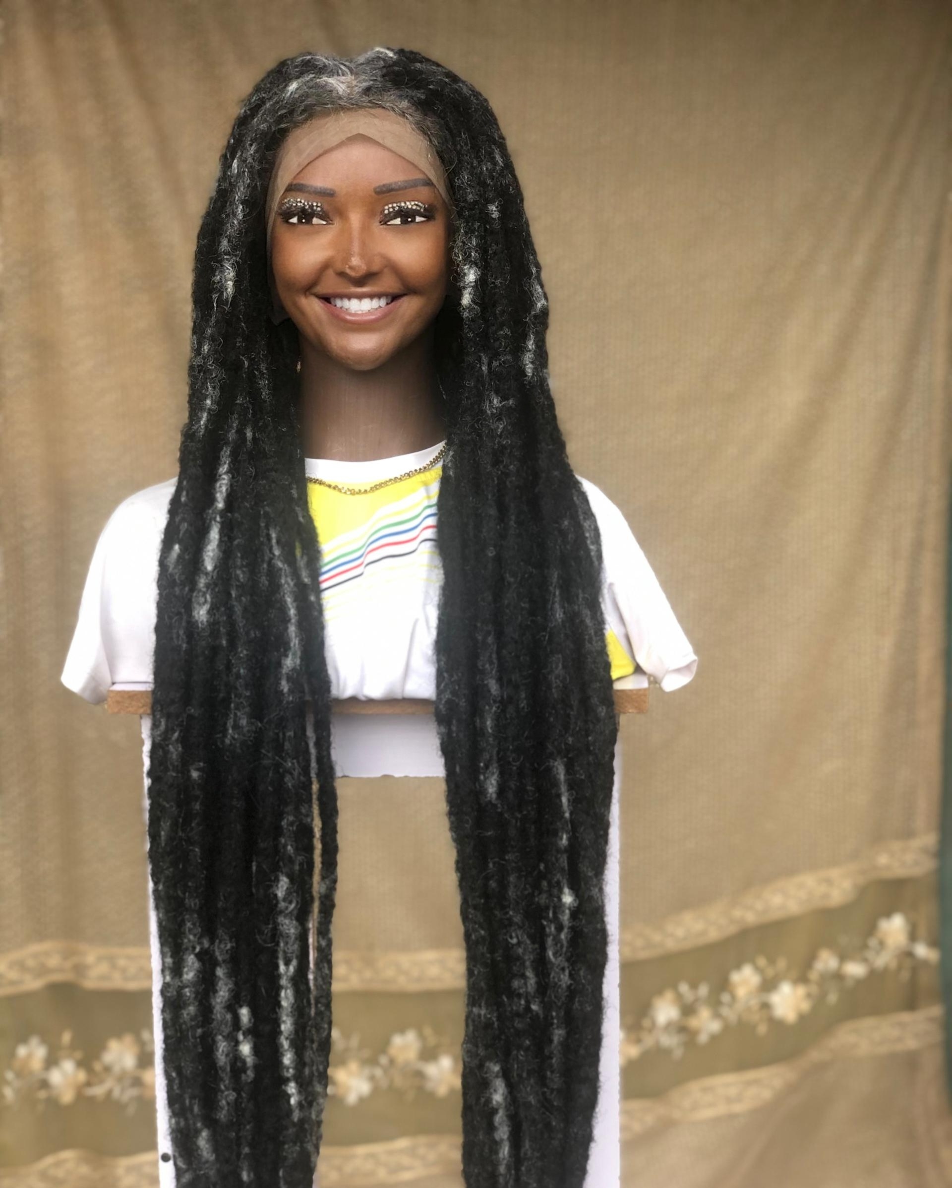 Salt and Pepper Single End DreadLocs Glueless Full lace Braided Wig Braids wig, Wig for black women