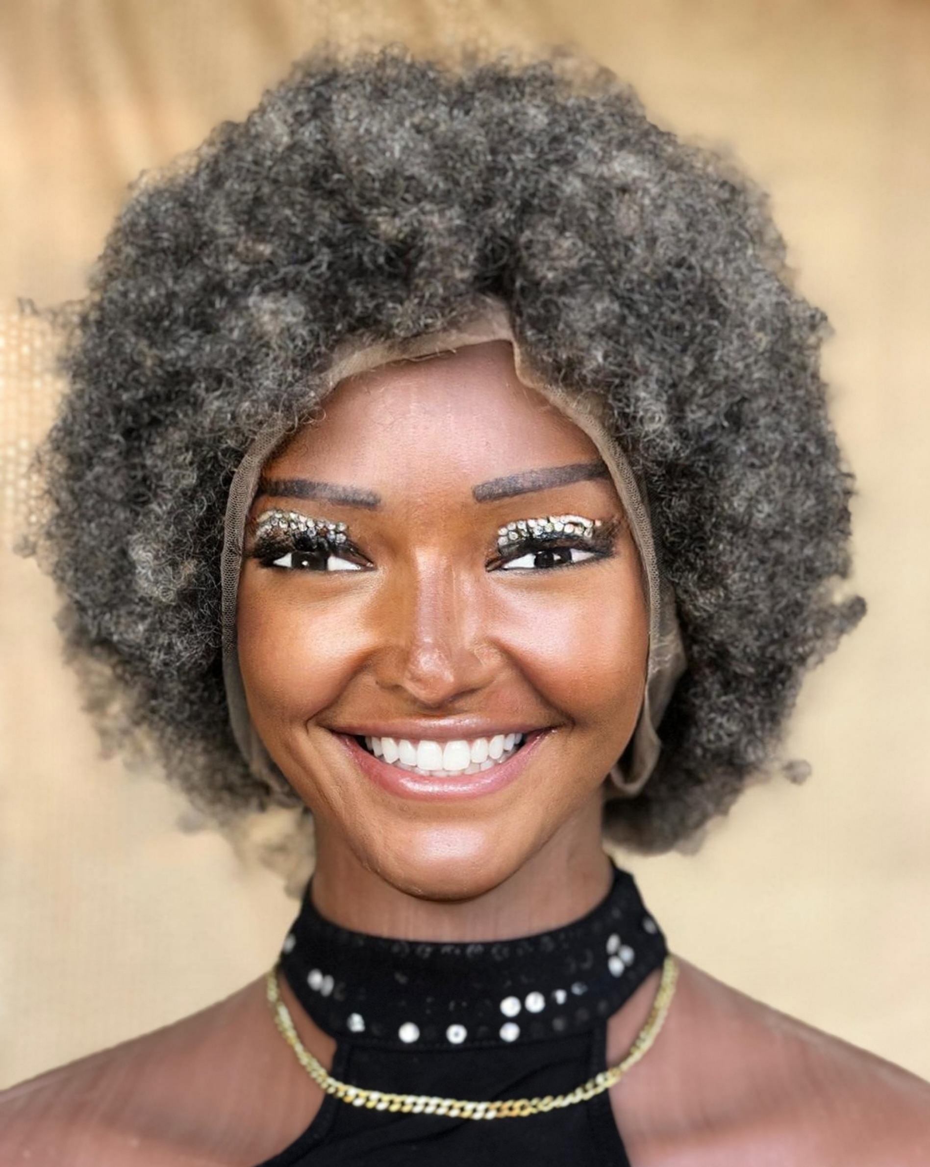 Full lace hand-tied human hair salt and pepper Afro kinky wig