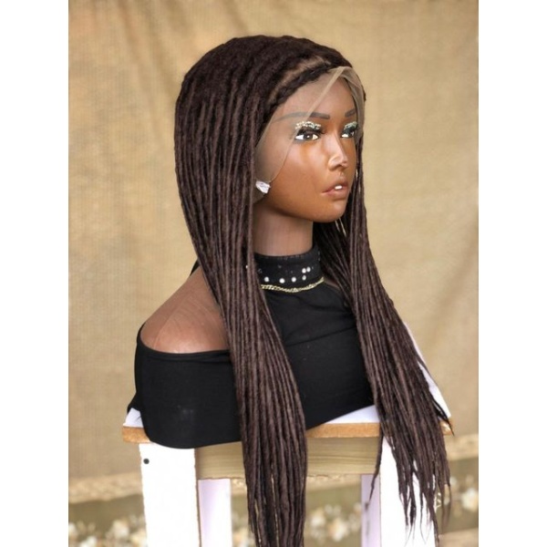 Dark Brown Lisa bonnet inspired locs, braid wig for black women, gift for women full lace. front wig dreadlock faux loc