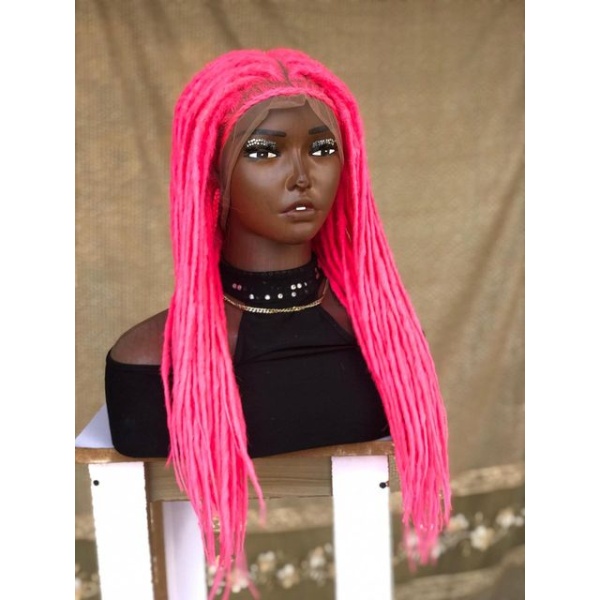 HOT Pink Lisa bonnet inspired locs, braid wig for black women, gift for women full lace. front wig dreadlock faux loc