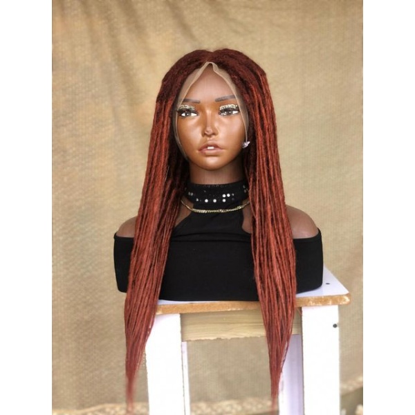 Ginger Lisa bonnet inspired locs, braid wig for black women, gift for women full lace. front wig dreadlock faux loc, Arburn and ginger