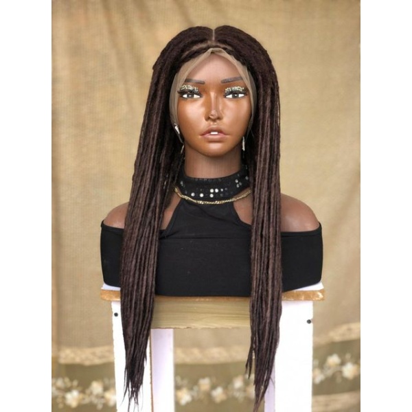 Dark Brown Lisa bonnet inspired locs, braid wig for black women, gift for women full lace. front wig dreadlock faux loc