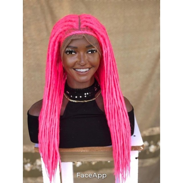 HOT Pink Lisa bonnet inspired locs, braid wig for black women, gift for women full lace. front wig dreadlock faux loc