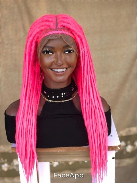 HOT Pink Lisa bonnet inspired locs, braid wig for black women, gift for women full lace. front wig dreadlock faux loc