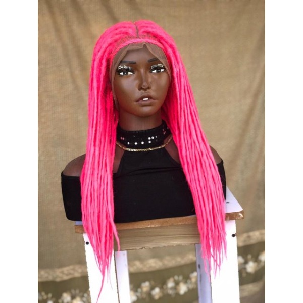 HOT Pink Lisa bonnet inspired locs, braid wig for black women, gift for women full lace. front wig dreadlock faux loc