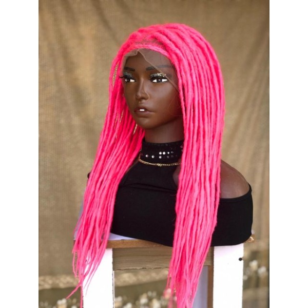 HOT Pink Lisa bonnet inspired locs, braid wig for black women, gift for women full lace. front wig dreadlock faux loc